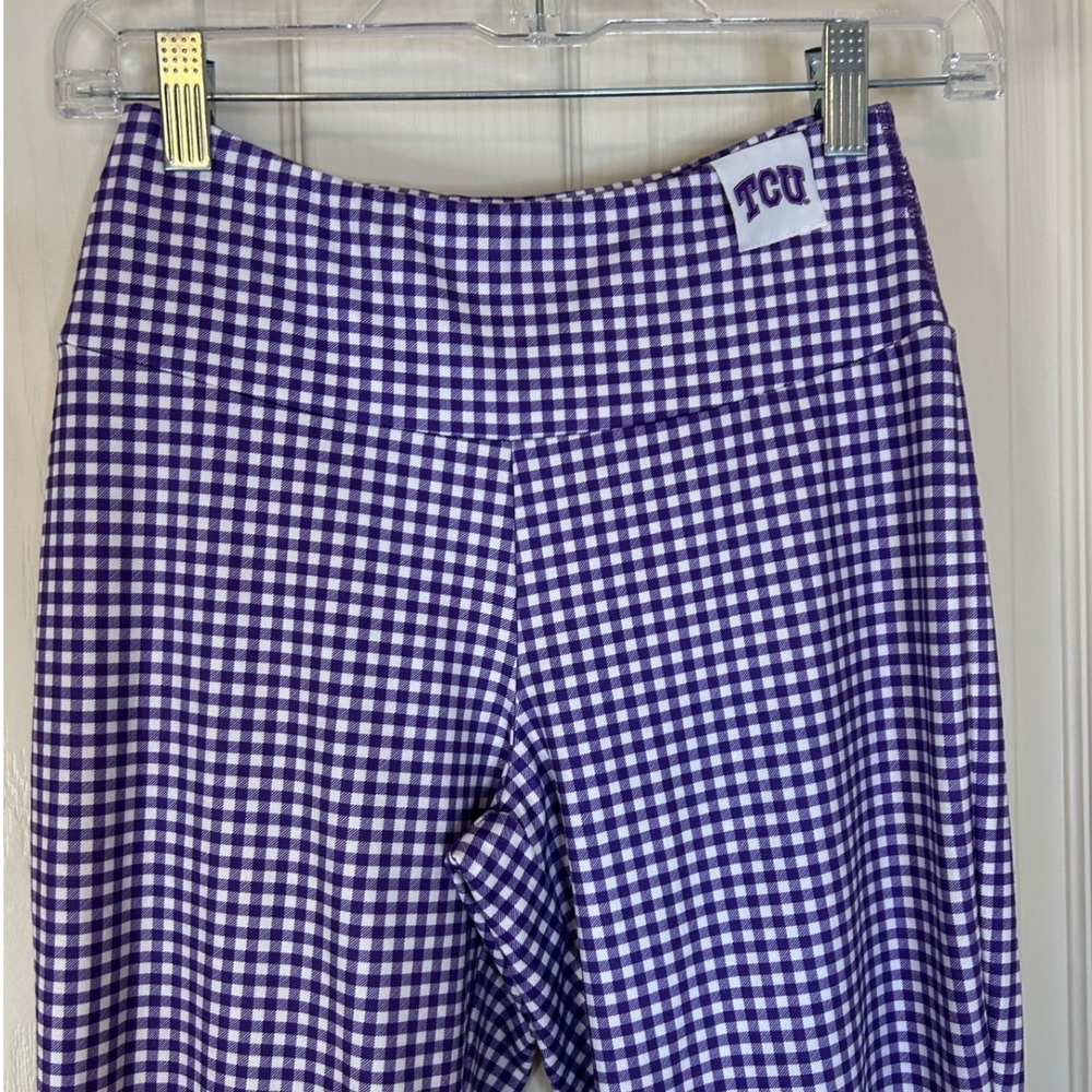 TCU Horned‎ Frogs Purple Gingham Flare Leggings Small ZOOZATZ College Apparel
